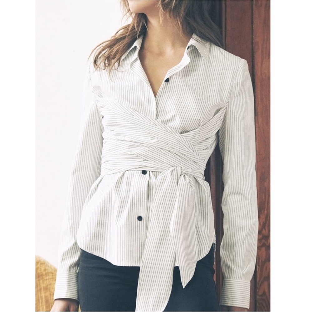 Saylor Renee Button Down Wrap Belt Top Cotton Stripe Size XS